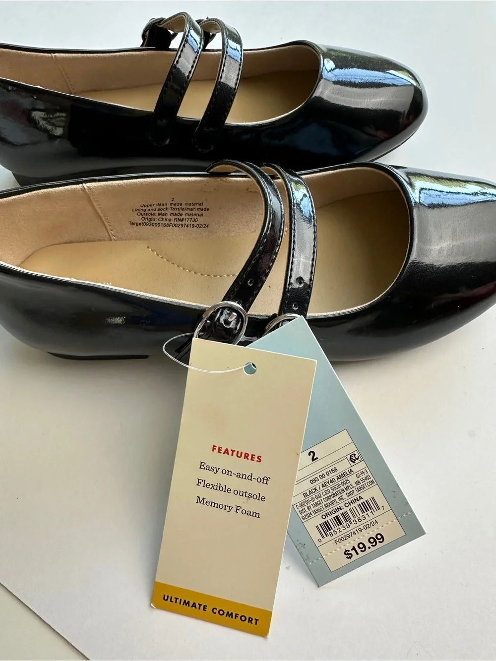 Cat & Jack Girls' Black Patent Double-Strap Mary Jane Shoes